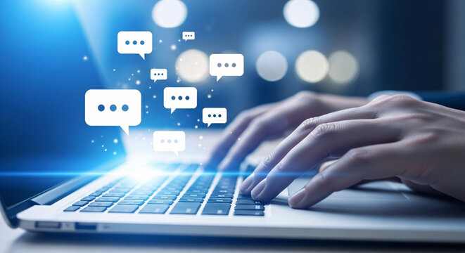 Typing on Keyboard with Digital Interface Overlay - Powered by Adobe