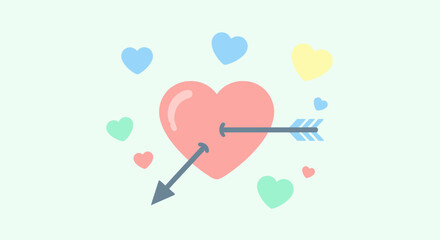 Heart pierced by arrow surrounded by smaller hearts, love concept.