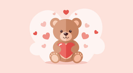 Adorable Teddy Bear Holding a Heart Surrounded by Floating Hearts.