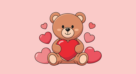 Adorable Teddy Bear Surrounded by Hearts for Valentines Day.