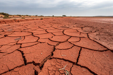 cracked red desert soil due to