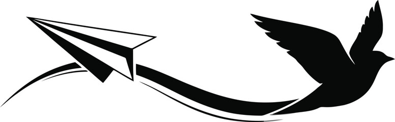 Black paper airplane and bird silhouette flying vector