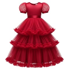 Dress red tiered tulle ruffle girls gown