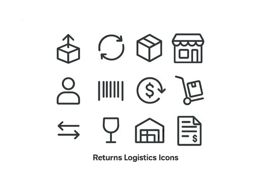 Essential returns logistics icons for e-commerce and retail operations