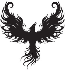 Black silhouette of a stylized phoenix with outstretched wings