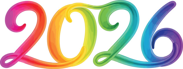 Artistic Happy New Year 2026 Brush Stroke Vector - Vibrant Hand-Painted Typography for Creative Workshop and Design Projects.
