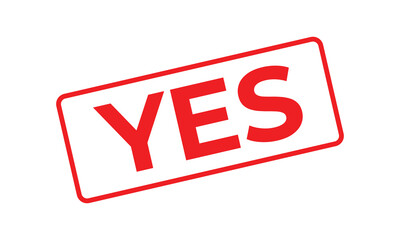 Red rectangular “YES” stamp design on a white background, symbolizing approval, agreement, confirmation, and positive decision concept for business, office, or communication visuals.