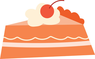  Sweet Cake Slice Icon Layered Orange Dessert Vector Graphic Whipped Cream and Cherry Topping Patisserie Food Illustration Flat Design Treat
