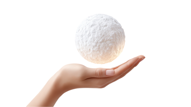 Hand Holding Snowball on White Background - Winter Concept