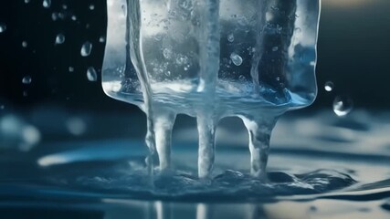 Melting ice cube with dripping water, realistic artistic 5-second animation - Powered by Adobe