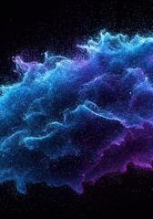 Abstract background depicting a dynamic, swirling field of blue and purple energy particles in constant motion, suggesting immense power, synthetic, smooth, digital
