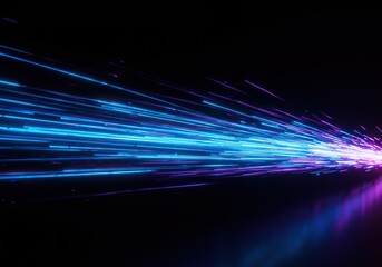 Abstract background depicting dynamic blue and purple light streams moving rapidly across a dark digital space, illustrating power and connection, high tech, pattern, futuristic