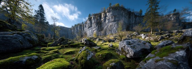 Rocky landscape with moss and trees