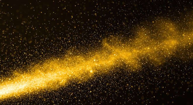 Abstract background showcasing fine golden dust particles shimmering brightly under intense directional light, creating a sparkling texture, glossy, decorative, reflective