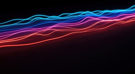 Abstract background showing energy waves pulsing across a dark surface, creating a dynamic, vibrating, and rhythmic light pattern, background, complexity, movement