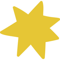 Golden eight pointed star shape isolated on transparent background with subtle texture and warm yellow hue simple graphic element