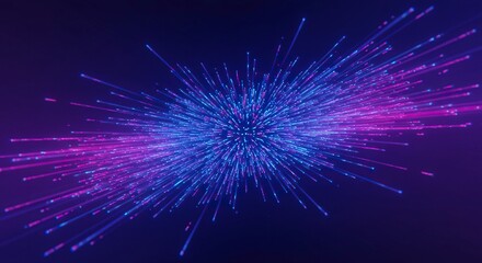 Abstract blue and purple geometric background showing rapid outward movement and digital network growth. Dynamic scaling concept, vibrant, dots, pattern