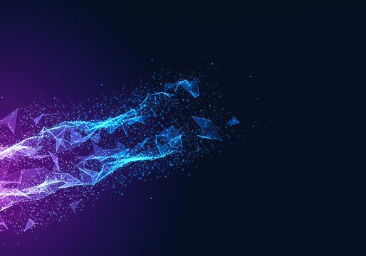 Abstract blue and purple geometric network background representing data flow, technology, connectivity, and future business expansion, communication, dark, future