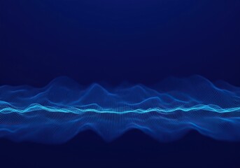 Abstract blue digital background showing continuous waveform peaks and troughs, representing frequency and rhythmic motion in sound or data, neon, digital, visualization