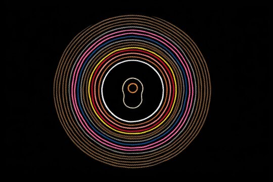 Concentric rings surround center form on pure black background