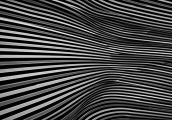 Abstract composition featuring repetitive curved black and white lines creating a mesmerizing optical illusion and dynamic visual flow, undulating, optical, wave