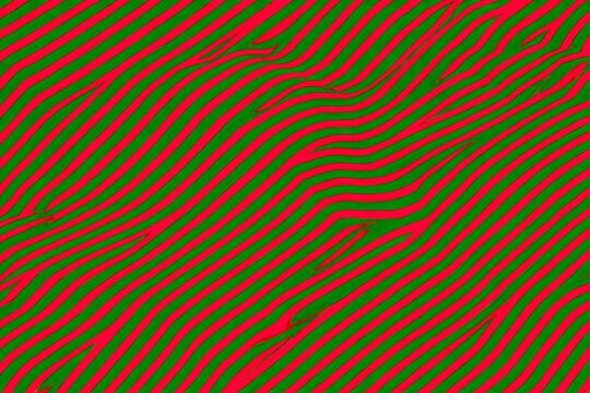Wavy red stripes on green background creating undulating surface illusion