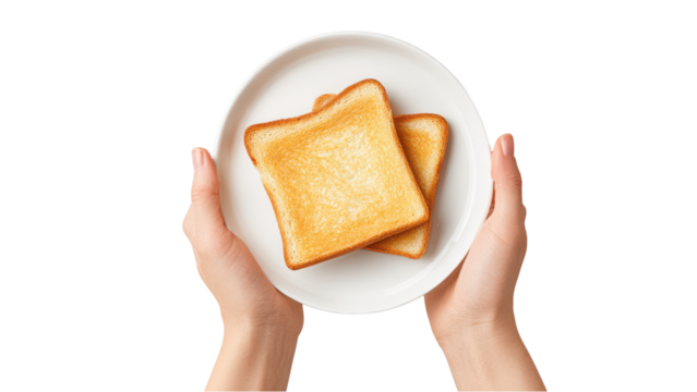 Hands Holding Plate with Toast - Simple Breakfast