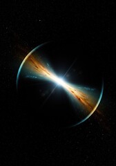 Abstract cosmic background showing spacetime distortion and powerful gravitational lensing effects in deep space, modern, blue, gravity