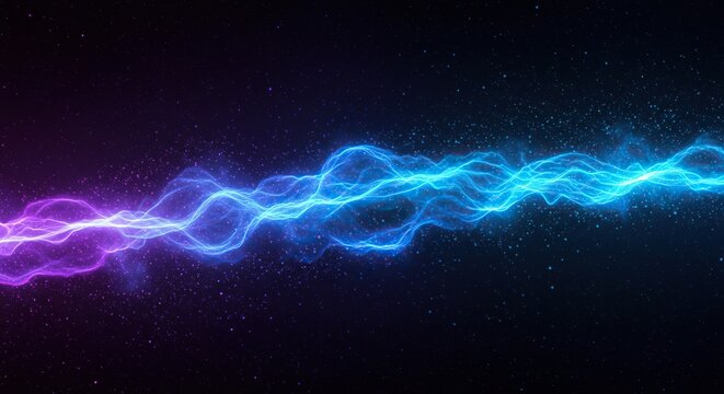 Abstract cosmic field of vibrant energy particles. Dynamic blue and violet plasma waves flowing across a deep space backdrop ,nebula ,violet ,design