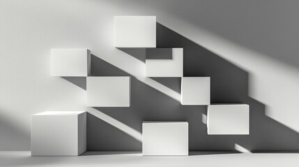A 3D rendering of a white cube wall with a shadow effect.