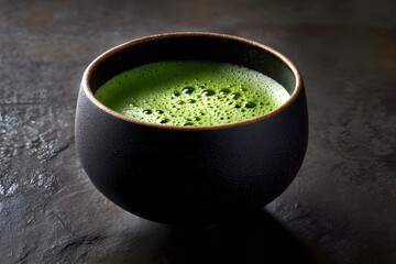 Fresh Matcha Tea in Traditional Chawan Bowl with Foam Perfect for Japanese Tea Ceremony Photography