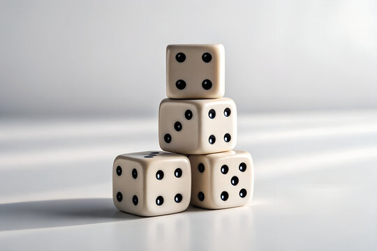 Stacked dice arranged in soft shadow lighting symbolizing luck, strategy, and minimal gaming balance with precise macro focus