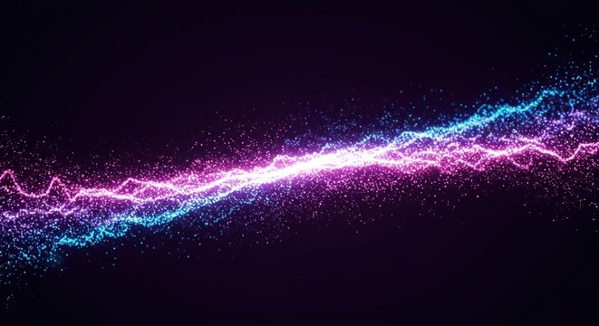 Abstract digital background featuring a vibrant, glowing electromagnetic field of flowing data streams and particle effects, vibrant, field, light
