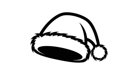 Stylized black and white illustration of a Santa hat with a fluffy brim and pom-pom.