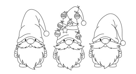 Three festive gnomes with long beards and tall hats, perfect for holiday decorations.