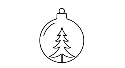 A simple line drawing of a Christmas ornament with a Christmas tree inside.