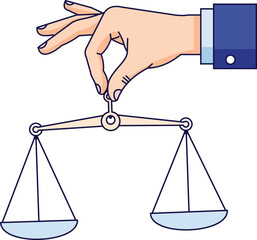 Hand holding scales of justice representing balance and fairness in the legal system.