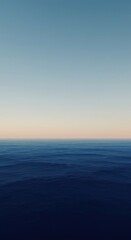 Obraz premium Abstract digital rendering of a deep blue horizon line meeting a pale sky, symbolizing vast potential and boundless opportunity, simple, deep, concept