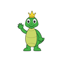 Fototapeta premium Turtle Wearing Crown Waving Hand on White Background