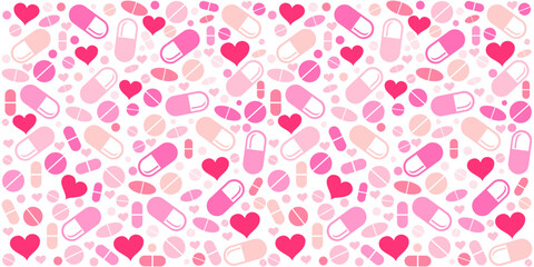Medicine vector seamless pattern.  Pink tablets with capsules.  Image for pharmaceutical industry. Medicine vintage pattern. Natural vitamin pills. Alternative medicine. Vector Illustration