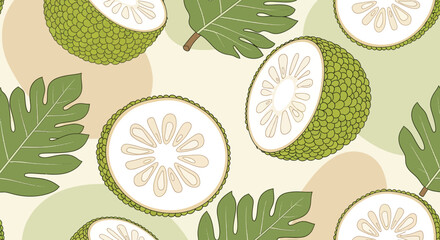 Exotic Fruit Pattern Design Featuring Tropical Jackfruit And Lush Green Leaves