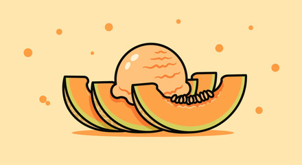 Delicious Melon Ice Cream Dessert Served On Sliced Melon Against A Pastel Background