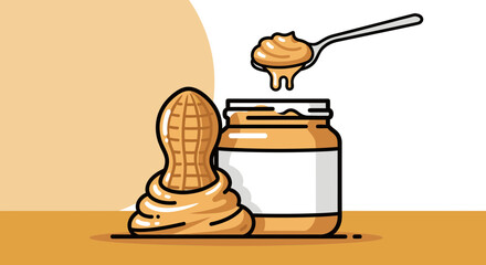Delicious Peanut Butter Jar Artwork Presentation in Modern Artistic Illustration