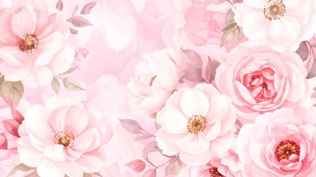 Soft pink floral pattern, featuring layered watercolor roses and other delicate blossoms
