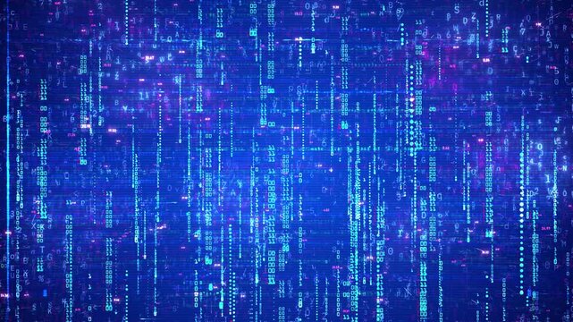 Blue Computer Hacking Technology Background with Hacker Program and Binary Code