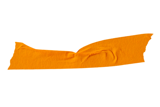 Ripped torn paper adhesive orange masking tape on transparent background, washi tape design element