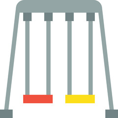 Gray Metal Swing Set With Red And Yellow Seats On A Transparent Background For Outdoor Playground Fun