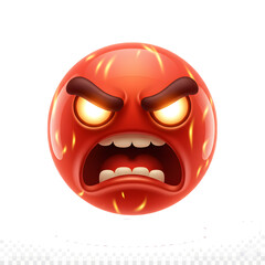 Obraz premium Angry Red Emoji, Furious Face Icon with Glowing Eyes, Yelling Expression, Rage Emoticon