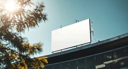 Modern blank billboard ready for your stunning ad campaign on contemporary building under a sunny sky, perfect for urban advertising and marketing designs