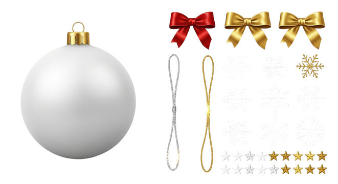 Christmas and winter holiday elements collection with ornament, bows, snowflakes